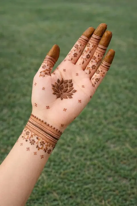 aesthetic arabic jaal front hand mehndi design