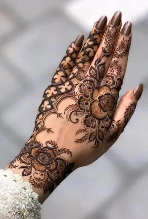 aesthetic royal flower back hand mehndi design
