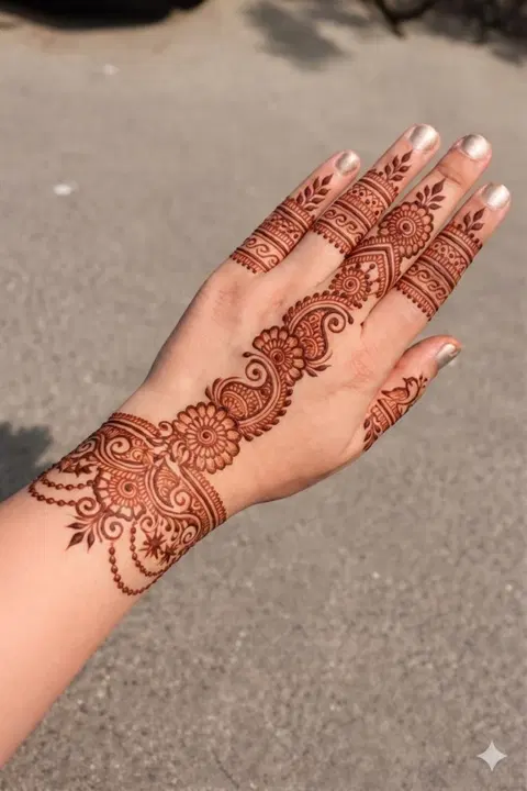 arabic simple jaal back hand mehndi design