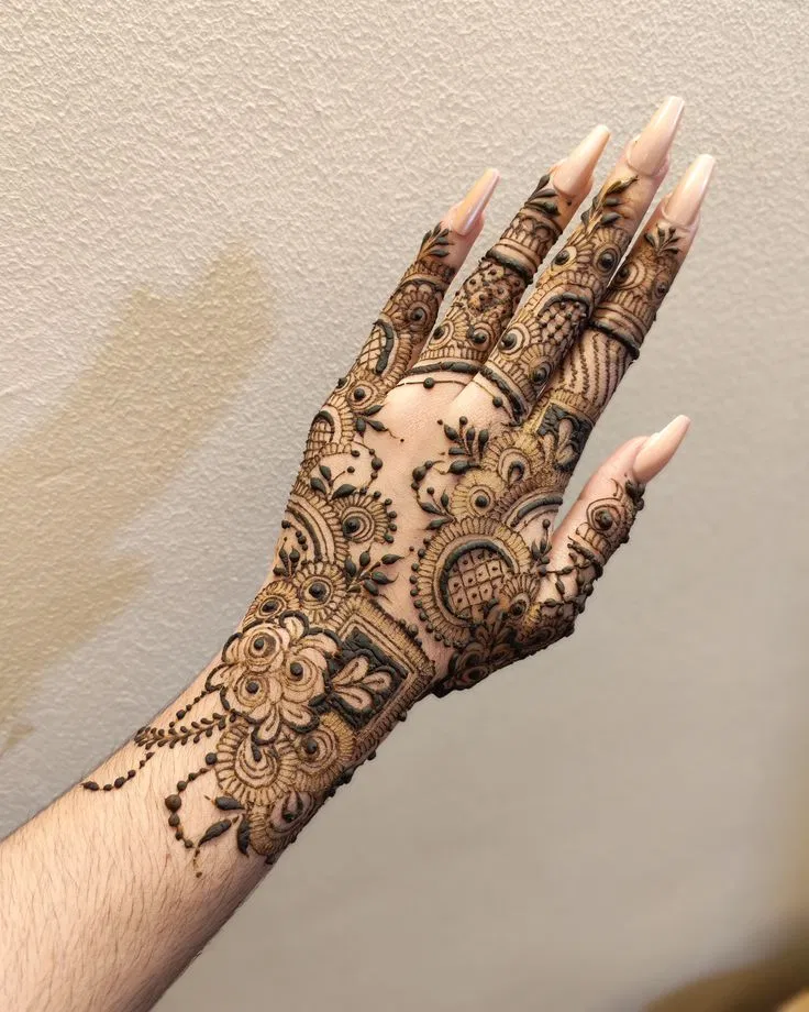 Bridal Simple Back Hand Mehndi Design with Flowers