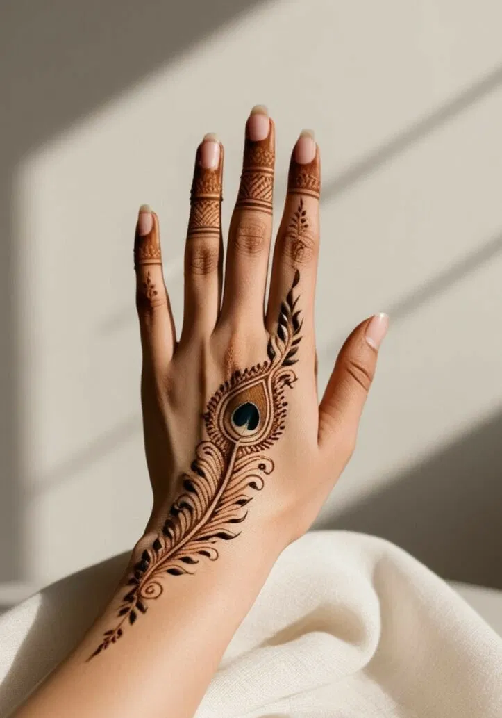 Simple Stylish Arm Mehndi Design with Jaal and Peacock