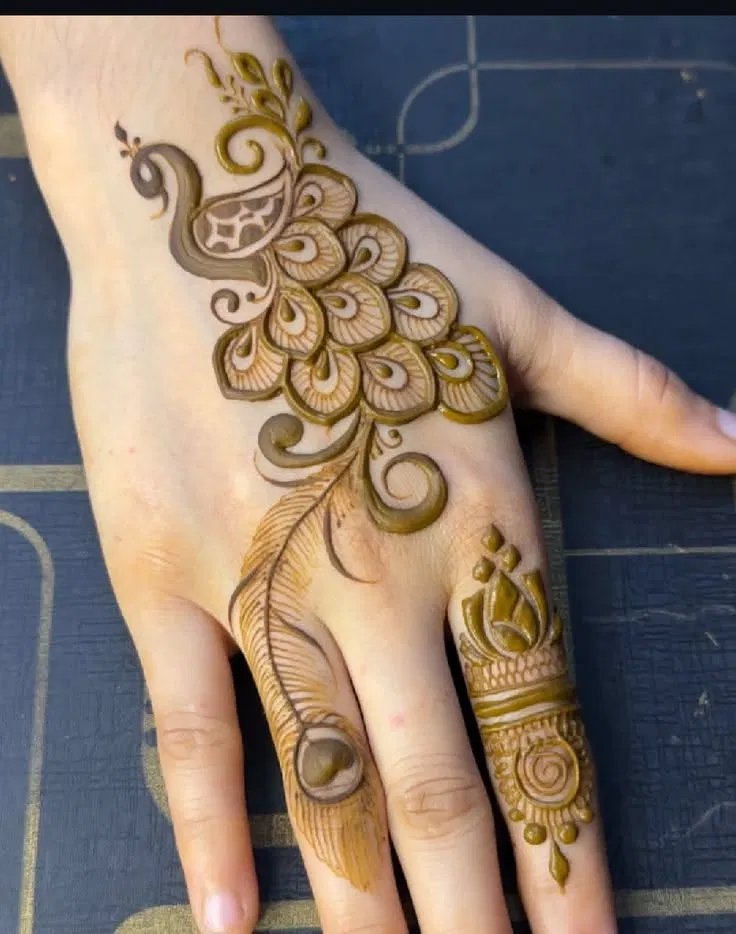 Simple Finger Mehndi Design with Peacock