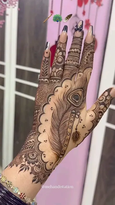 aesthetic simple deity full hand mehndi design