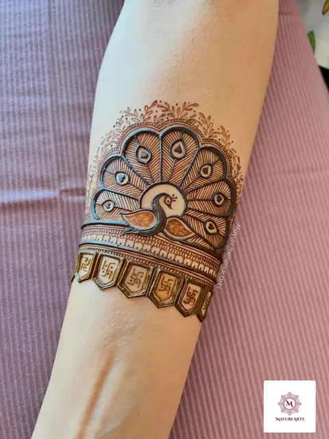 bridal stylish peacock arm mehndi design