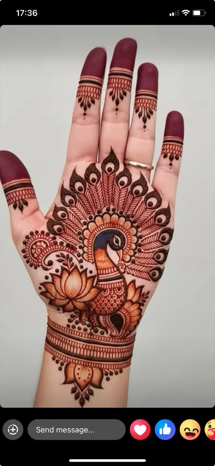 indian stylish peacock front hand mehndi design