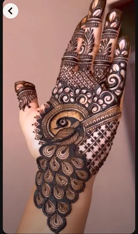 bridal indian peacock front hand mehndi design