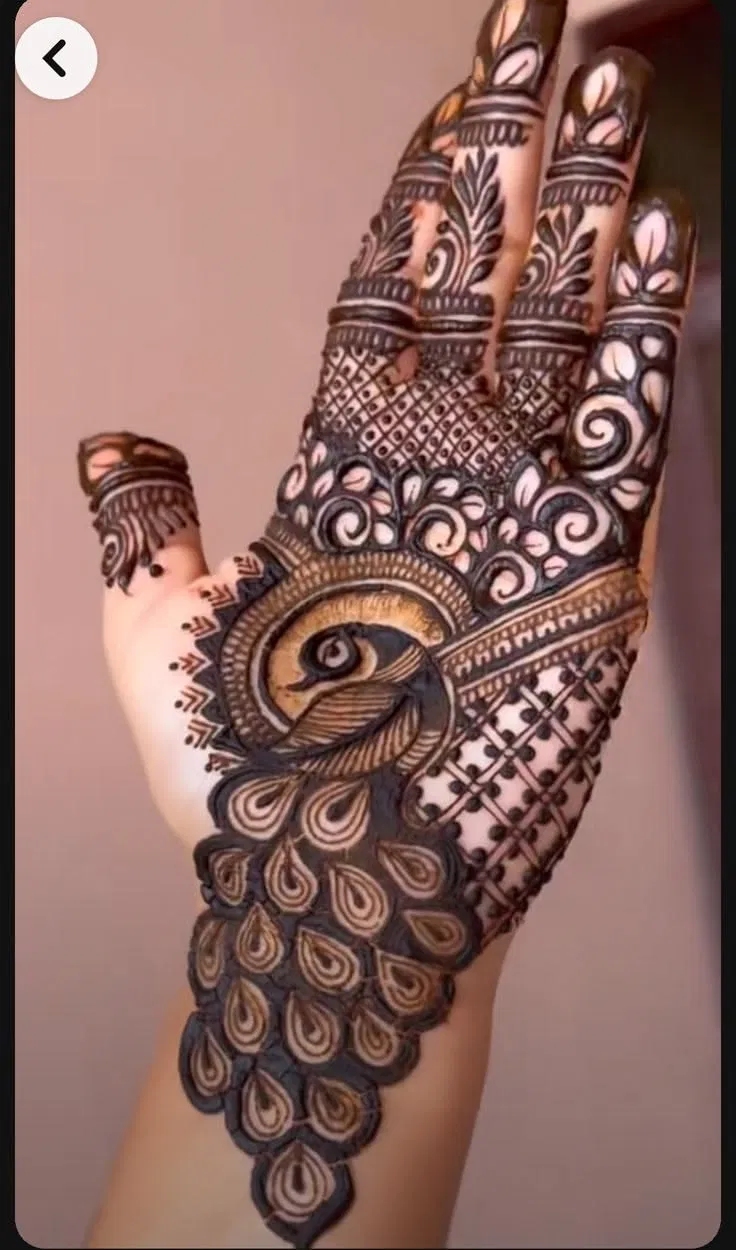 Bridal Indian Front Hand Mehndi Design with Peacock (5)