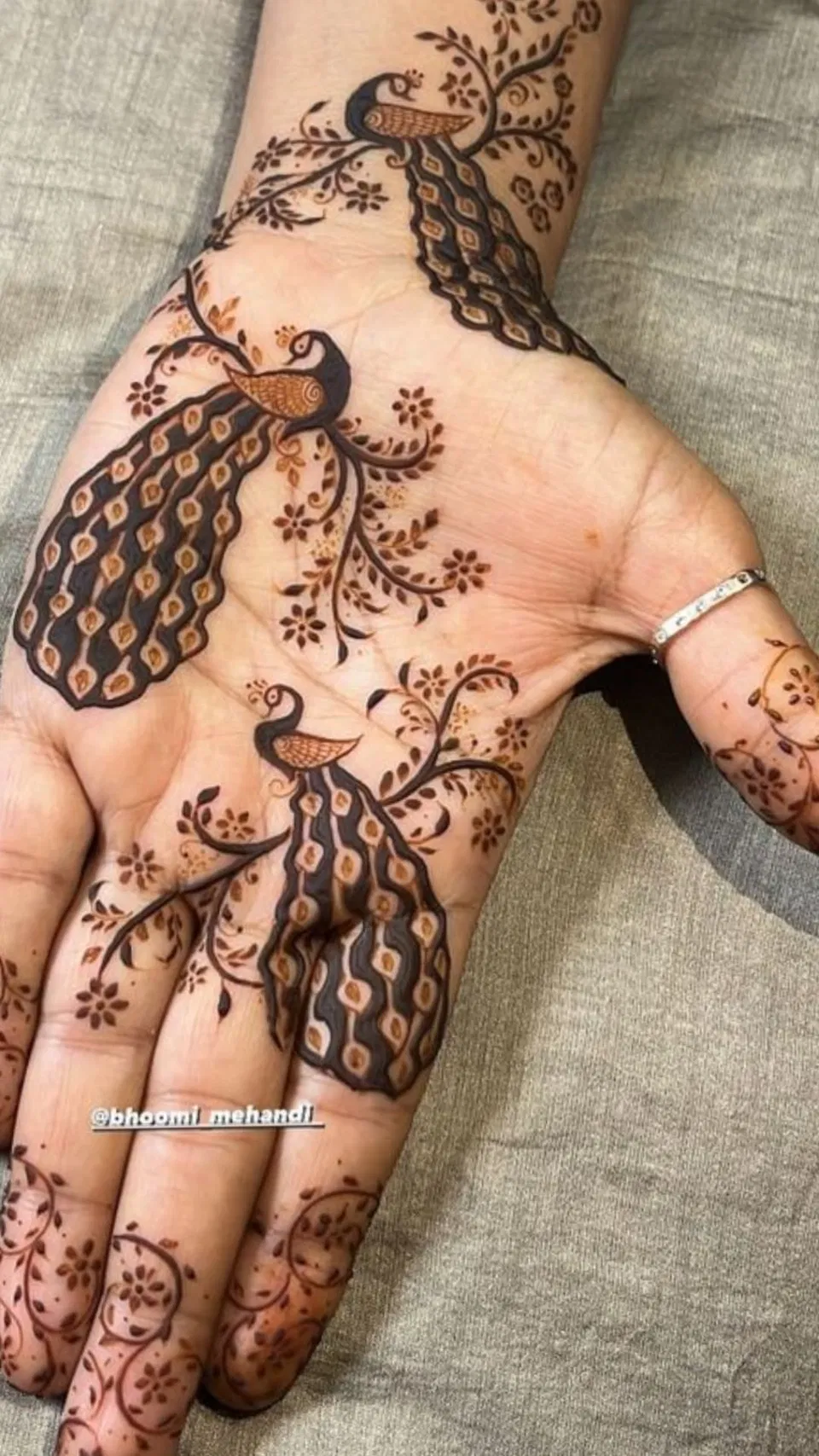 Minimal Simple Back Hand Mehndi Design with Peacock