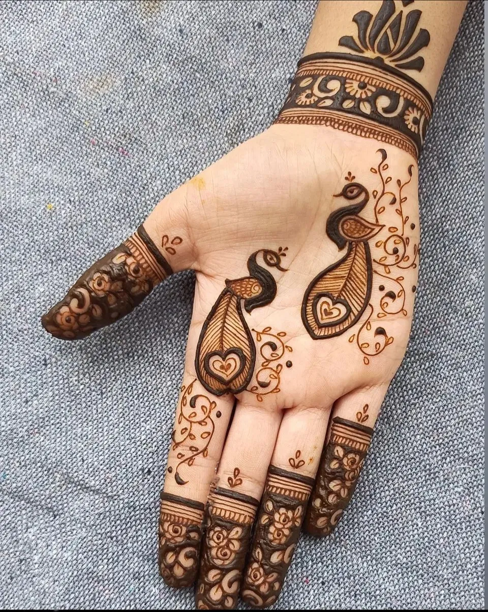 Simple Stylish Front Hand Mehndi Design with Butterfly and Peacock