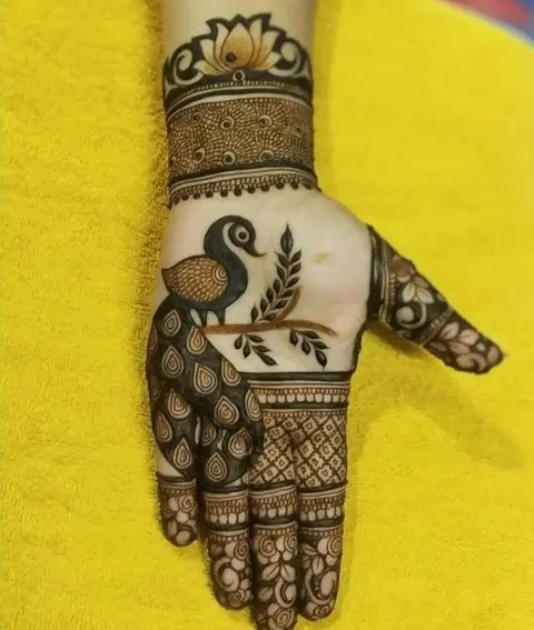 stylish peacock front hand mehndi design