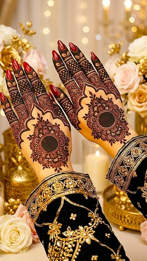 aesthetic bridal circle back hand mehndi design