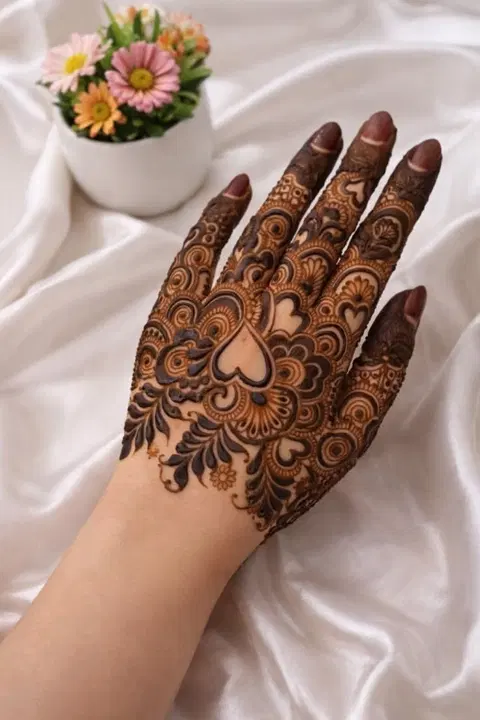 aesthetic royal circle back hand mehndi design