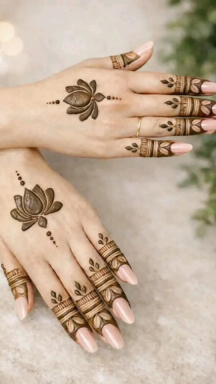 Simple Stylish Back Hand Mehndi Design with Flowers, Jaal and Lotus (2)