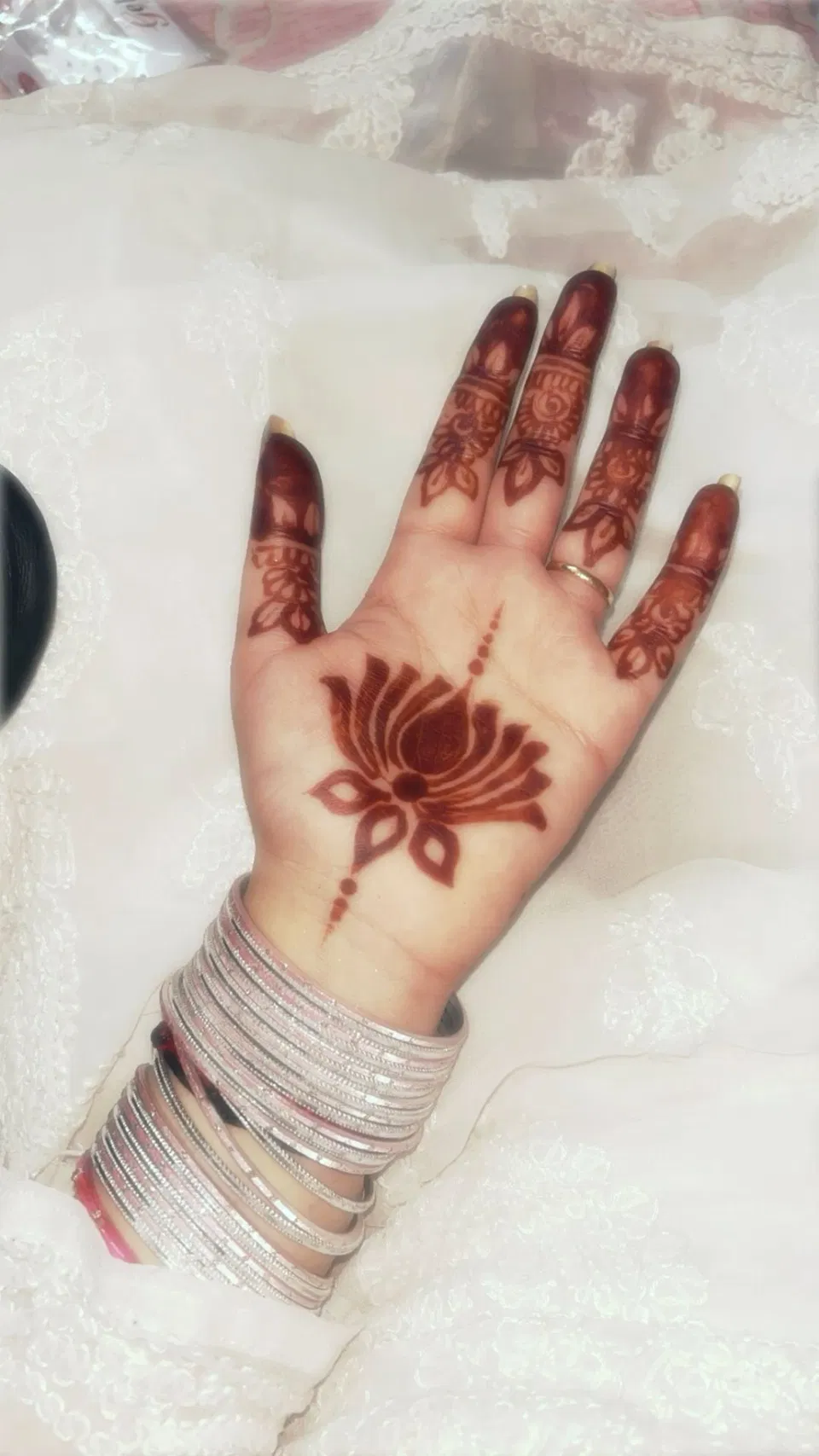 Aesthetic Simple Back Hand Mehndi Design with Gol Tikki, Jaal and Lotus (3)