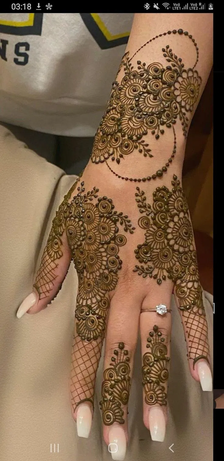 Aesthetic Arabic Back Hand Mehndi Design with Deity and Hearts for Eid