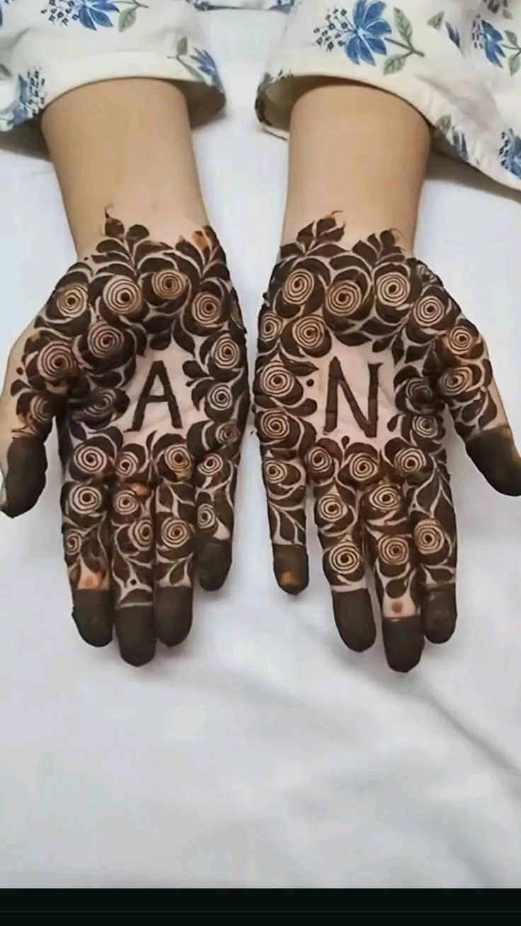 Arabic Bridal Back Hand Mehndi Design with Figures, Flowers and Hidden Name (4)