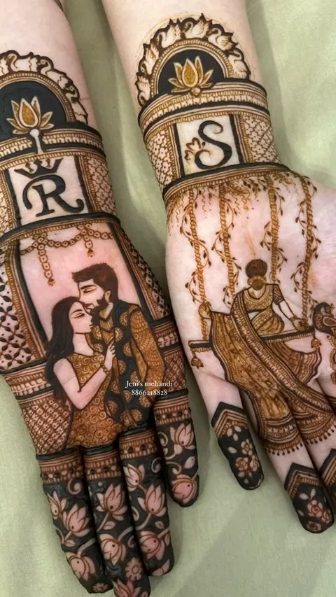 bridal deity front hand mehndi design