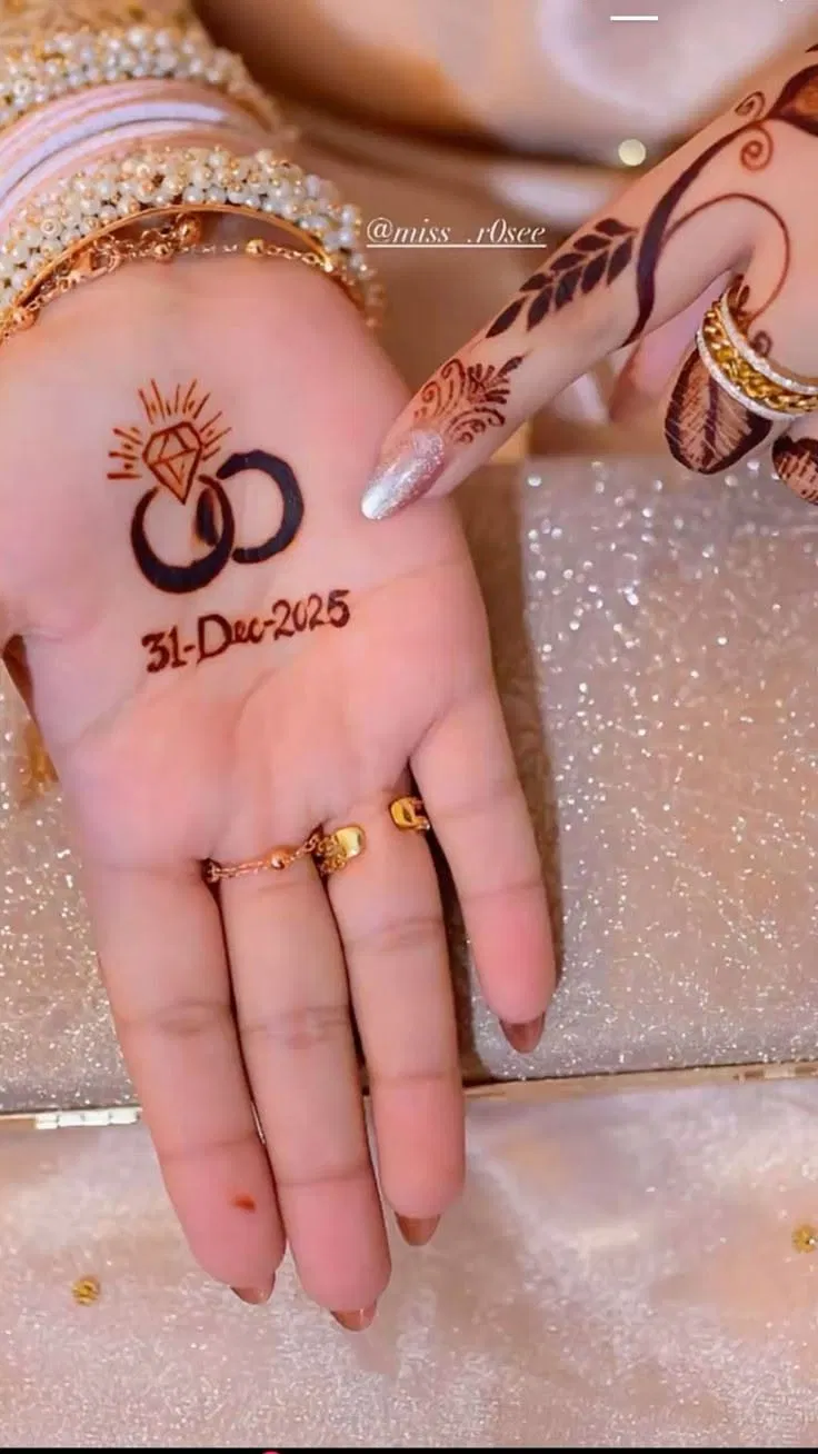 Bridal Simple Finger Mehndi Design with Figures and Hidden Name for Engagement (2)