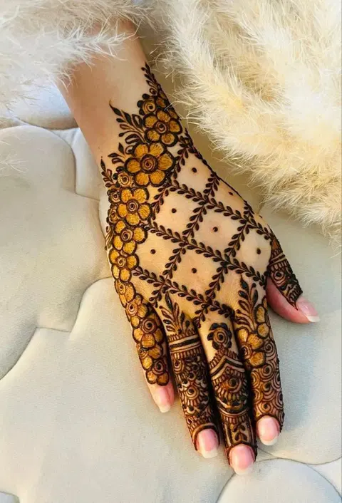 aesthetic royal circle back hand mehndi design