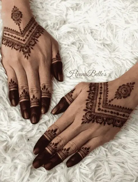 aesthetic minimal jaal back hand mehndi design