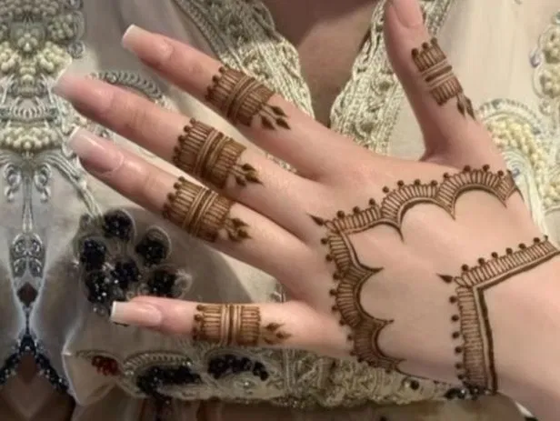 Aesthetic Royal Back Hand Mehndi Design with Hearts and Jaal for Eid