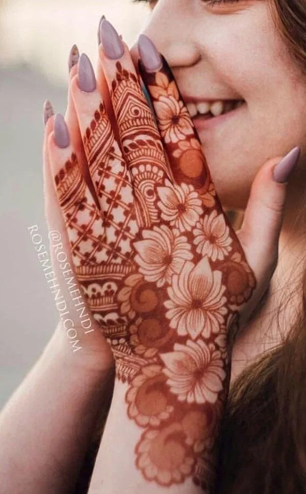 Bridal Full Hand Mehndi Design with Flowers for Diwali