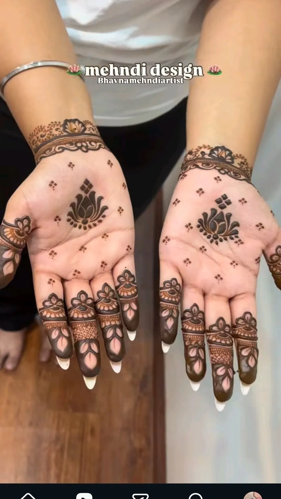 Simple Stylish Front Hand Mehndi Design with Gol Tikki, Jaal and Lotus for Diwali