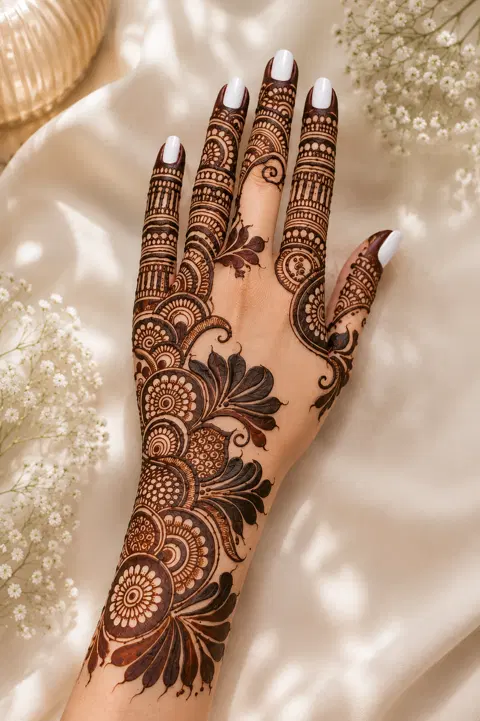 arabic bridal flower front hand mehndi design