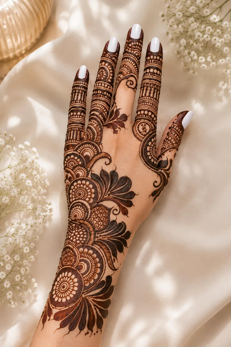 Arabic Bridal Front Hand Mehndi Design with Flowers (2)