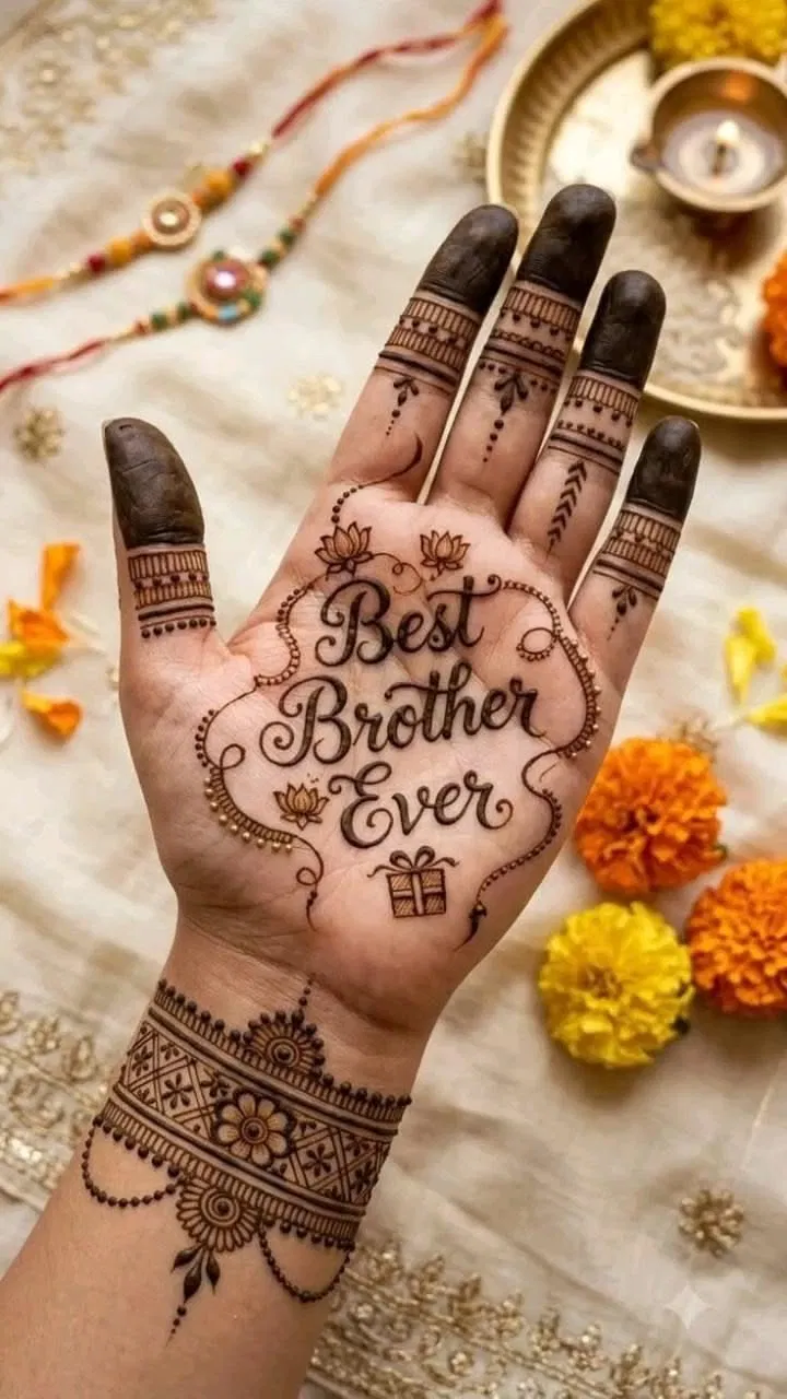 Simple Finger Mehndi Design with Figures for Diwali