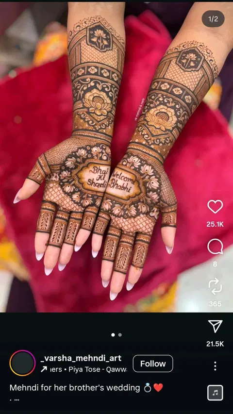 bridal deity front hand mehndi design