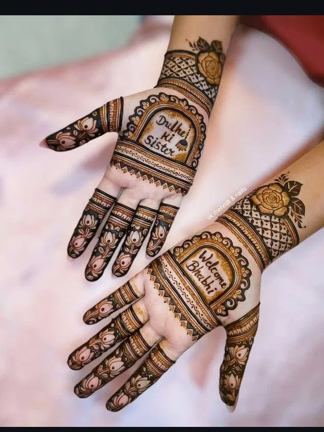 Bridal Stylish Back Hand Mehndi Design with Deity, Figures and Jaal for Diwali