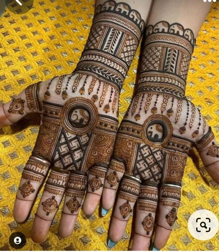 Bridal Full Hand Mehndi Design with Gol Tikki and Deity