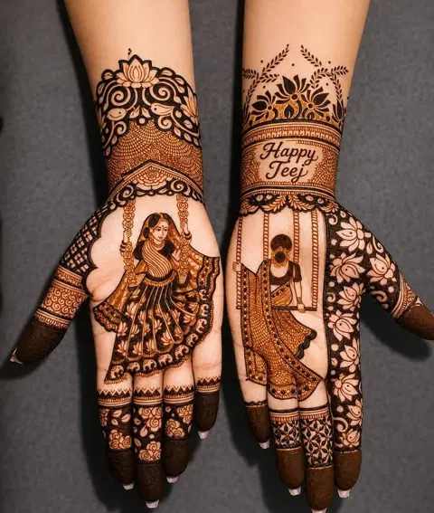 bridal stylish deity full hand mehndi design