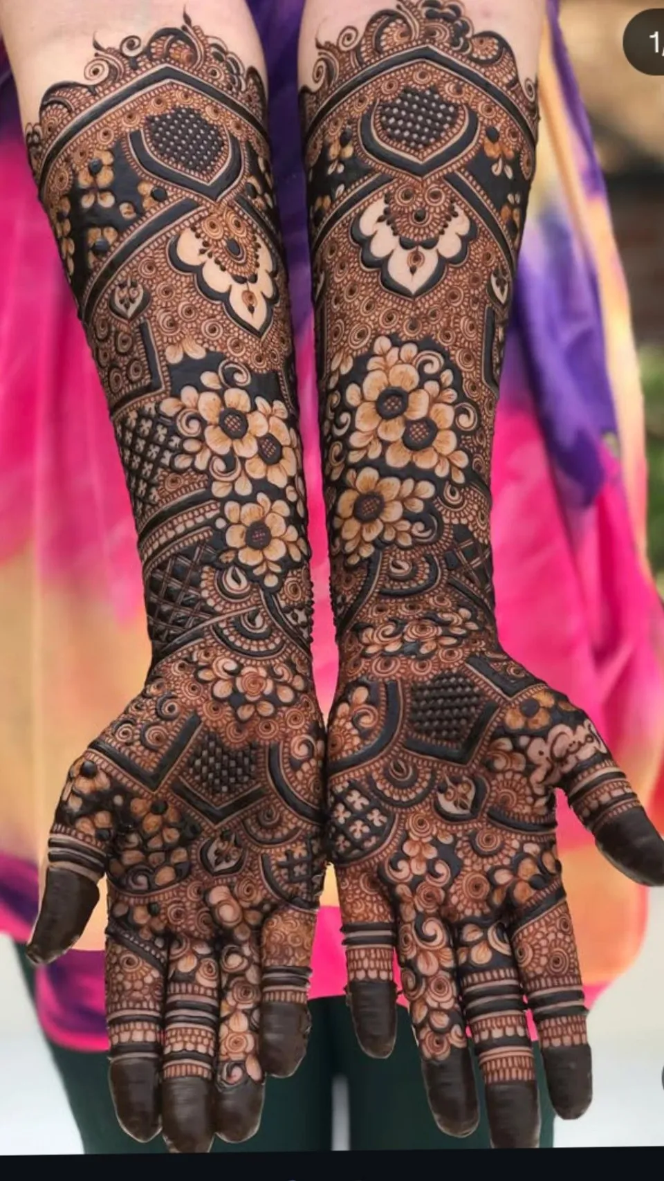 Aesthetic Arabic Back Hand Mehndi Design with Gol Tikki, Figures and Hearts for Engagement