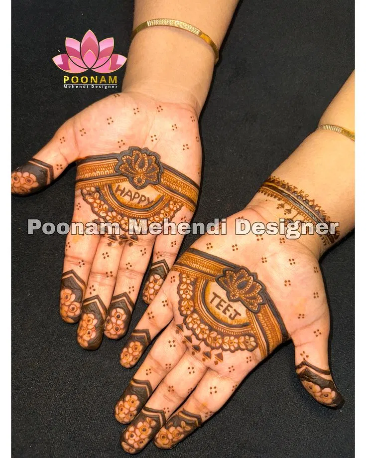 Indian Full Hand Mehndi Design with Gol Tikki and Figures