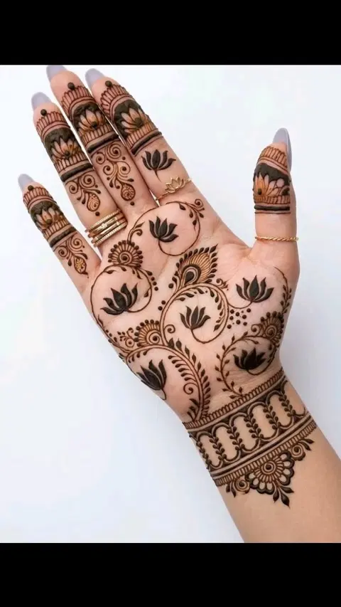 bridal indian lotus wrist mehndi design