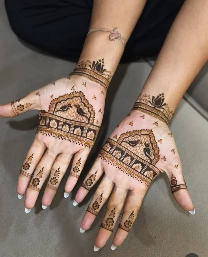 Royal Stylish Back Hand Mehndi Design with Flowers for Teej