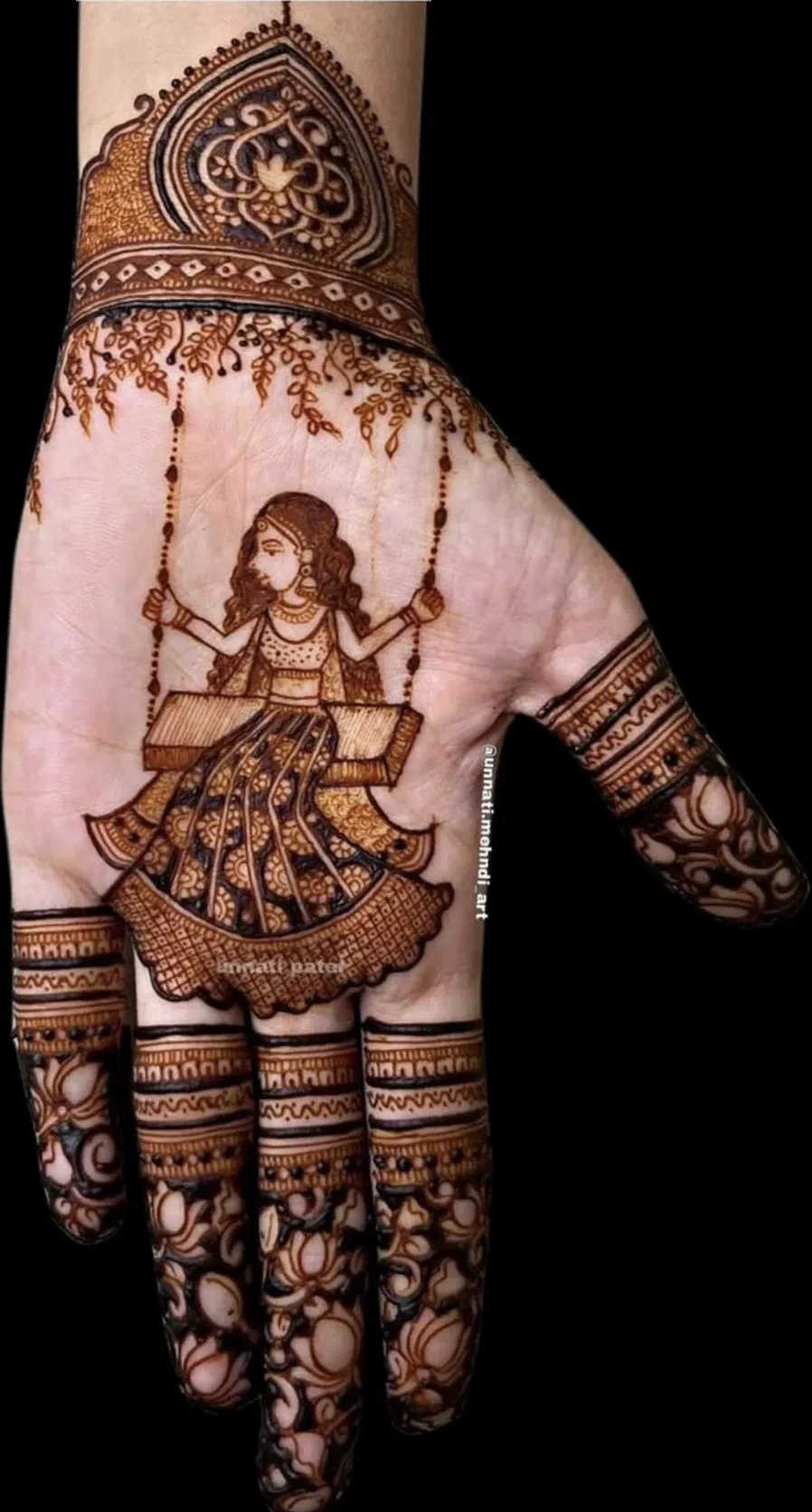 Royal Back Hand Mehndi Design with Figures