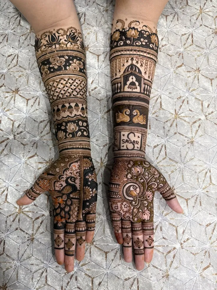 Bridal Royal Front Hand Mehndi Design with Figures for Teej (3)