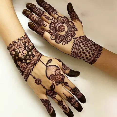 bridal stylish jaal back hand mehndi design