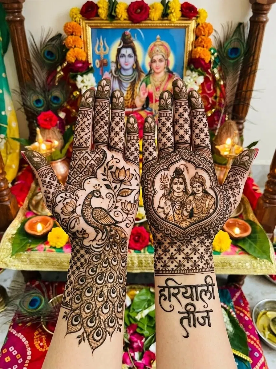 Royal Stylish Mehndi Design with Gol Tikki and Deity