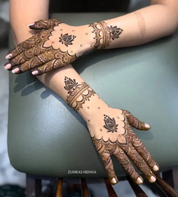 Simple Stylish Arm Mehndi Design with Jaal for Engagement