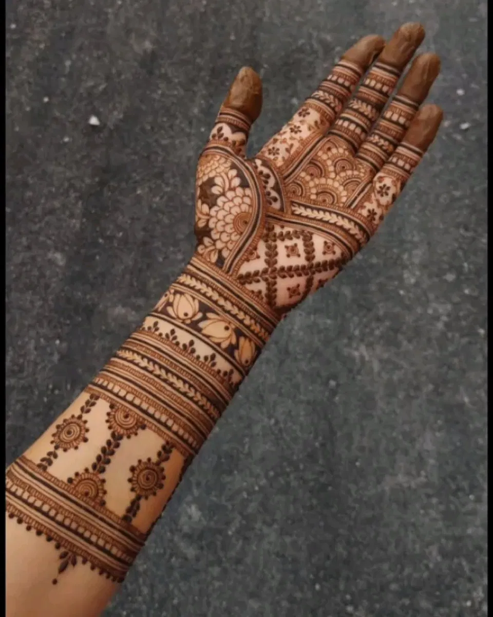 Bridal Stylish Back Hand Mehndi Design with Jaal for Raksha Bandhan (2)