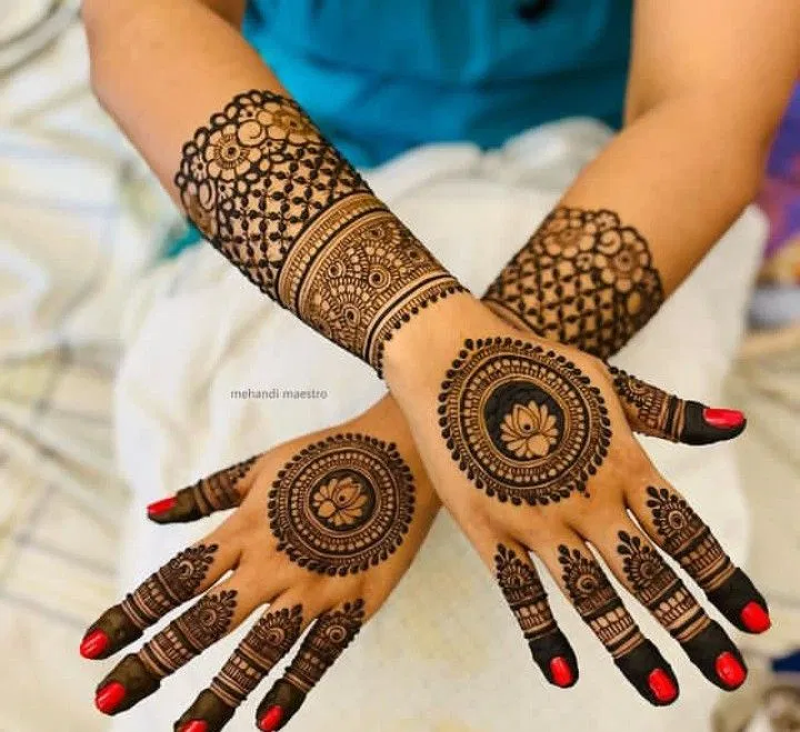 Back Hand Mehndi Design with Gol Tikki and Jaal for Raksha Bandhan