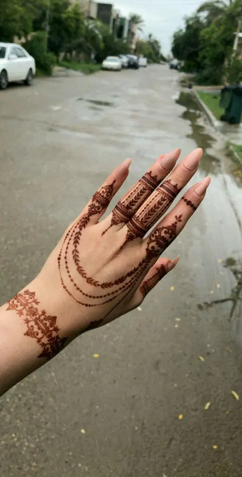 aesthetic simple circle back hand mehndi design