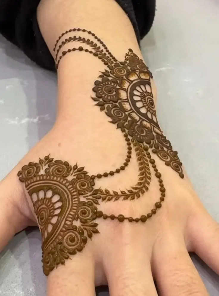 Front Hand Mehndi Design with Flowers and Jaal