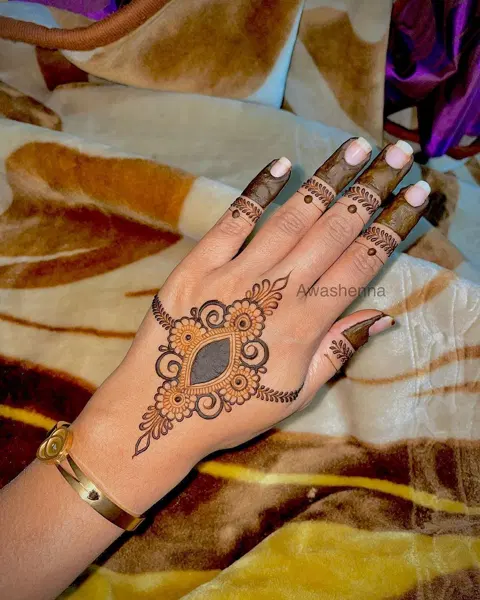 aesthetic simple lotus back hand mehndi design