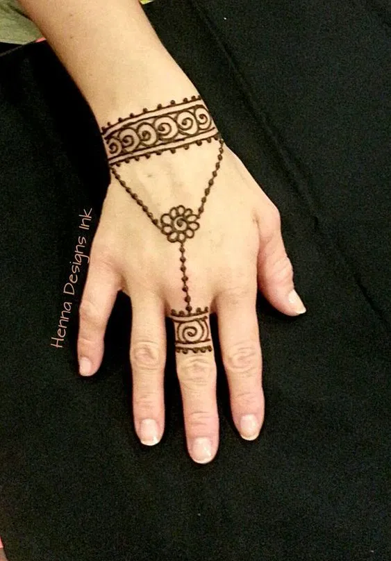 Minimal Simple Arm Mehndi Design with Gol Tikki