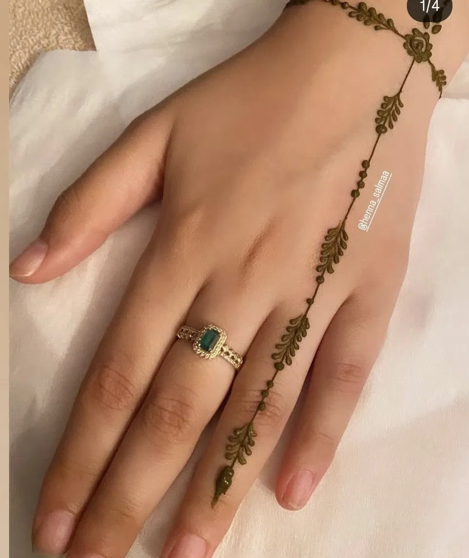 Arabic Minimal Back Hand Mehndi Design with Bel and Hearts